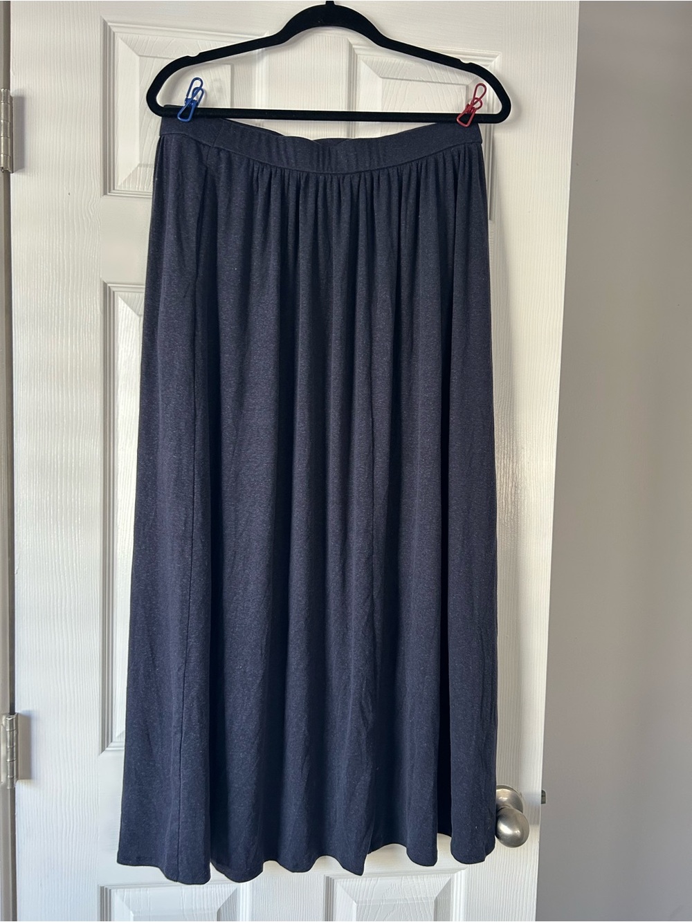 OGL Smoky Navy Maxi Skirt with Gathered Waist Linen Tencel Blend